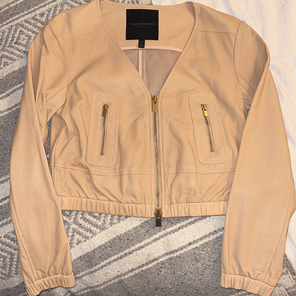 Club Monaco Collection Collarless Leather Jacket